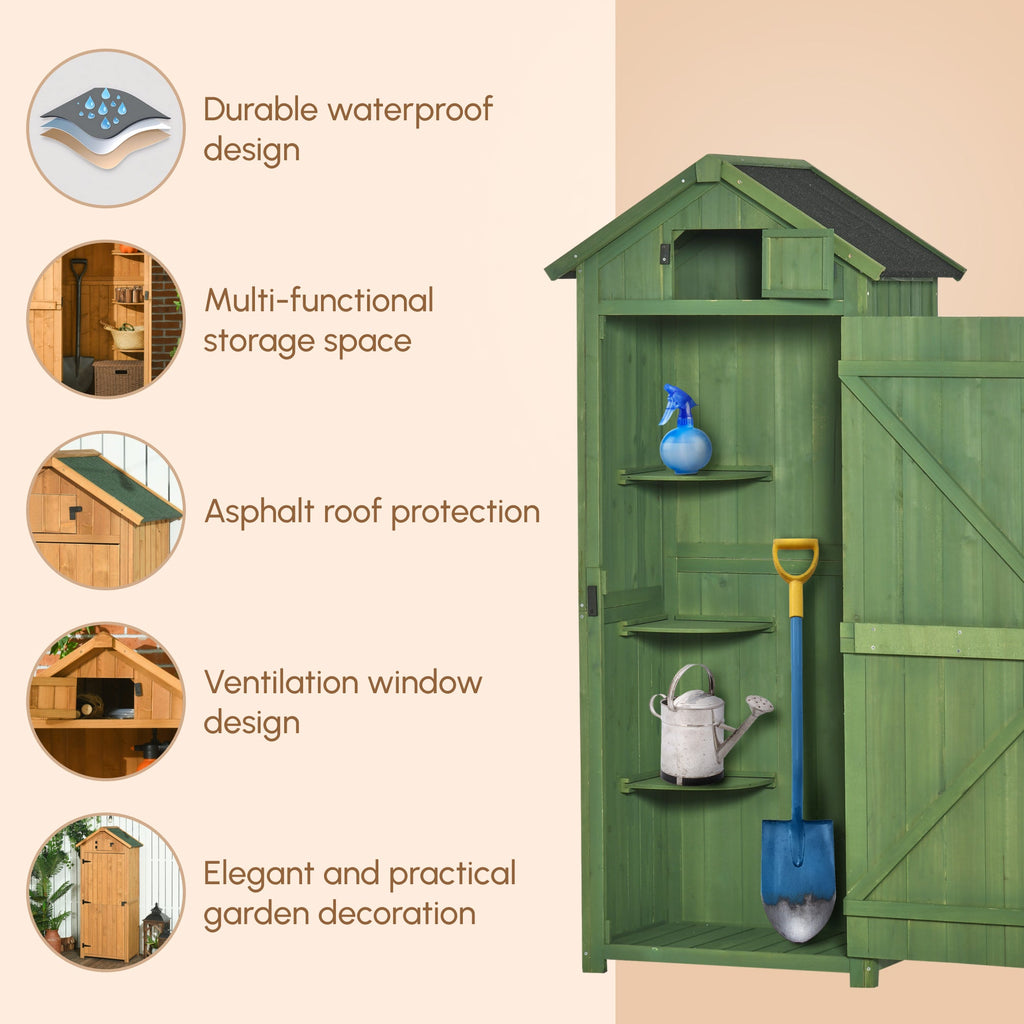 Small Shed, Tall Slim Wooden Garden Shed with 3 Removable Shelves and Roof Hatch, Compact Outdoor Tool Storage Cabinet with Asphalt Roof and Door Latch, 77 x 54.2 x 179 cm Outsunny