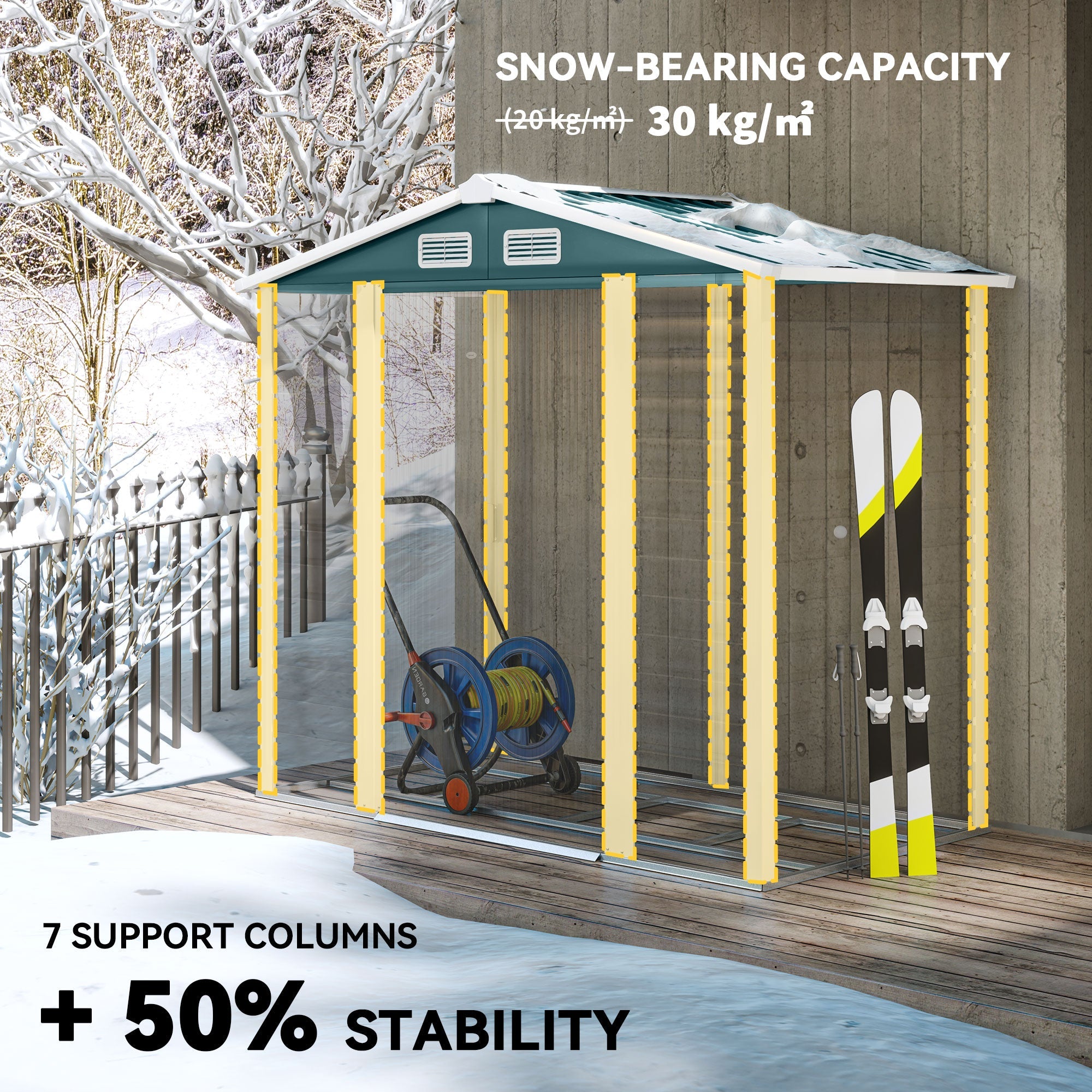 7 x 4ft Garden Shed, Easy to Assemble, Upgraded Galvanised Steel Frame with Foundation Kit, Double Doors with Lock, Outdoor Metal Shed with Vents and Gloves, Garden Storage Shed Outsunny