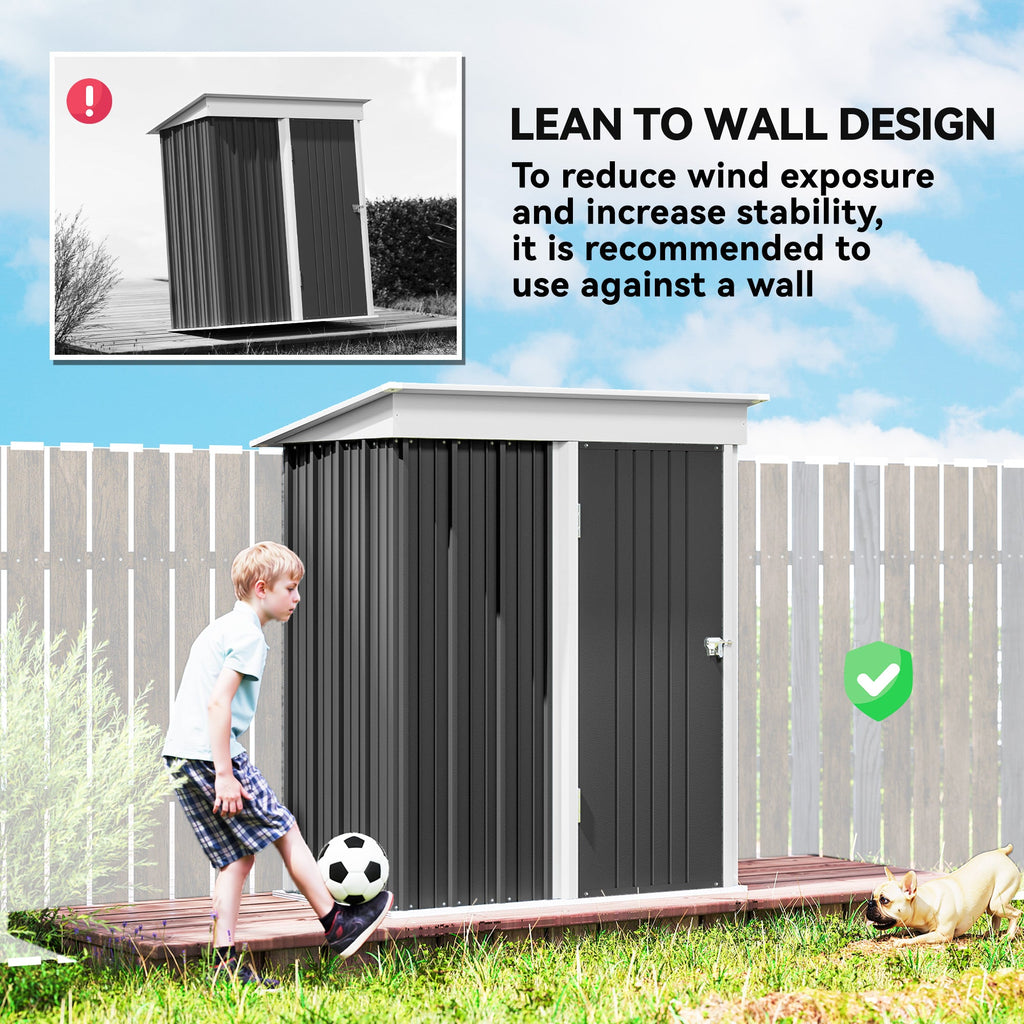Metal Garden Shed, Outdoor Lean-to Shed for Tool Motor Bike, with Adjustable Shelf, Lock, Gloves, 5'x3'x6' Outsunny