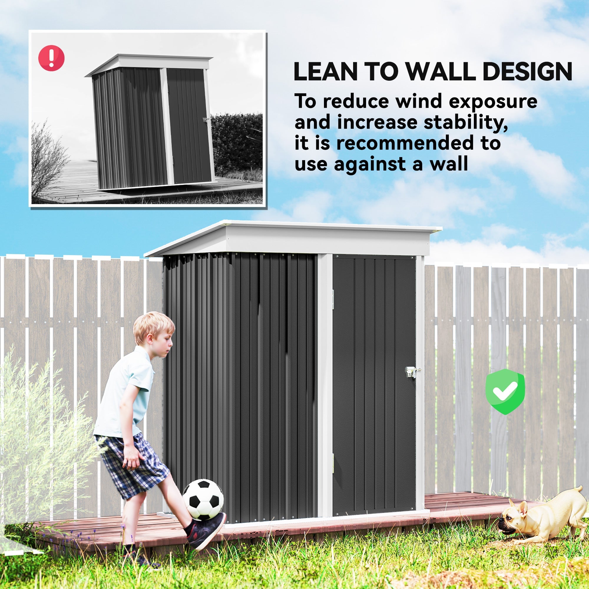 Metal Garden Shed, Outdoor Lean-to Shed for Tool Motor Bike, with Adjustable Shelf, Lock, Gloves, 5'x3'x6' Outsunny