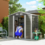 7 x 4ft Garden Shed, Easy to Assemble, Upgraded Galvanised Steel Frame with Foundation Kit, Double Doors with Lock, Outdoor Metal Shed with Vents and Gloves, Garden Storage Shed Outsunny