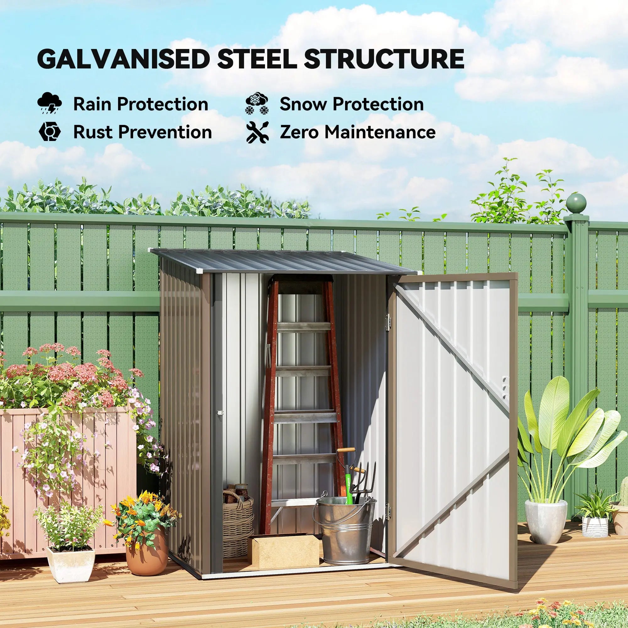 Small Metal Garden Shed 3.3 x 3.4 Lean To Steel Garden Shed with Locking Door, Brown Outsunny