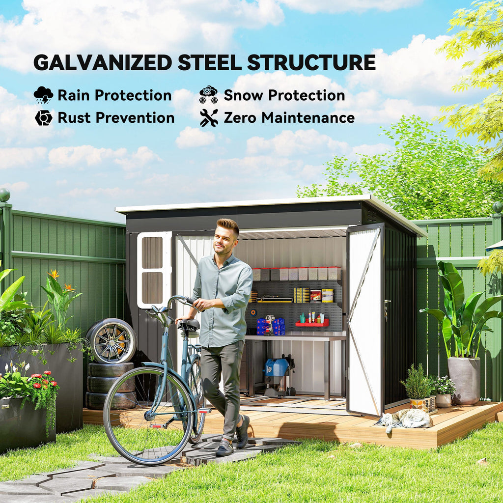 8.5 x 6ft Storage Shed Galvanised Steel Garden Shed, Metal Shed with Foundation Kit, Window, Lockable Wide Doors and Air Vents for Outdoor Patio Outsunny