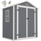 6'x4.5' Garden Storage Shed, Lockable Garden Shed with Double Doors, Window, Vent and Plastic Roof, Grey Outsunny