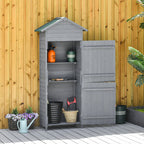 Wooden Garden Storage Shed Utility Gardener Cabinet w/ 3 Shelves, Tilted-felt Roof and Two Lockable Doors, 79cm x 49cm x 191.5cm, Dark Grey Outsunny