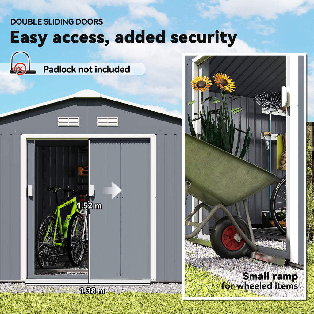 13 x 11ft Metal Garden Shed, Outdoor Storage Tool House with Ventilation Slots, Foundation Kit and Lockable Double Doors