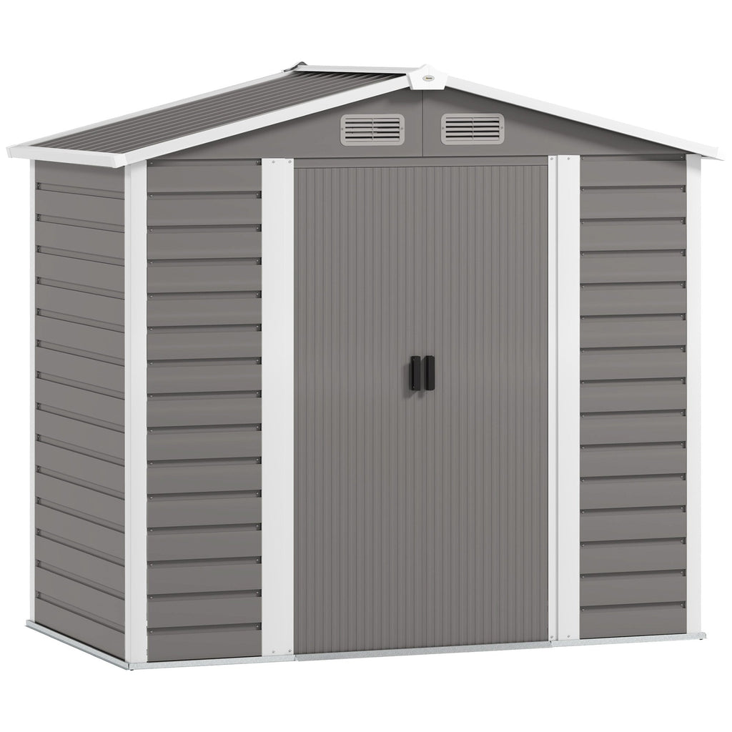 7 x 4ft Garden Shed, Easy to Assemble, Upgraded Galvanised Steel Frame with Foundation Kit, Double Doors with Lock, Outdoor Metal Shed with Vents and Gloves, Garden Storage Shed Outsunny