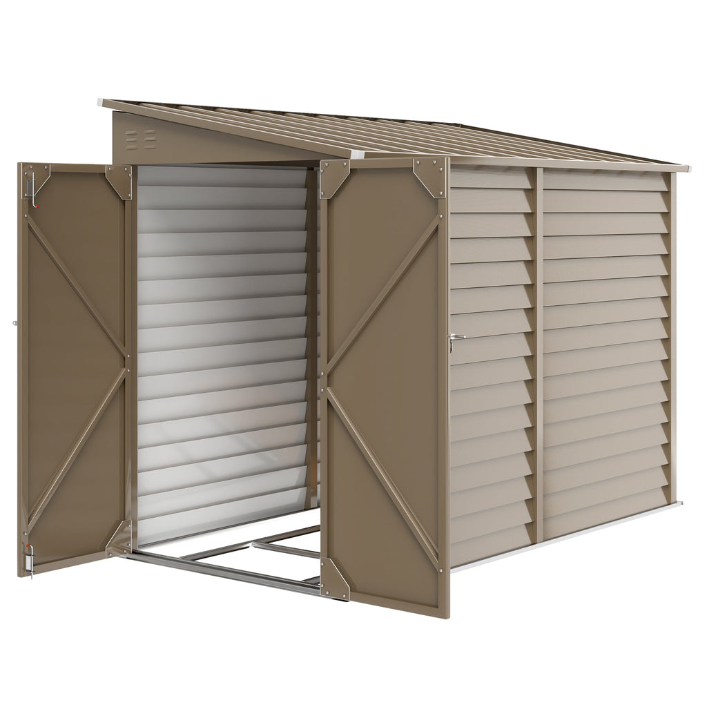 5 x 9ft Galvanised Metal Garden Shed with Foundation Kit, Outdoor Lean-to Shed, Tool Storage House with Lockable Doors, Gloves and 2 Air Vents for Patio Outsunny