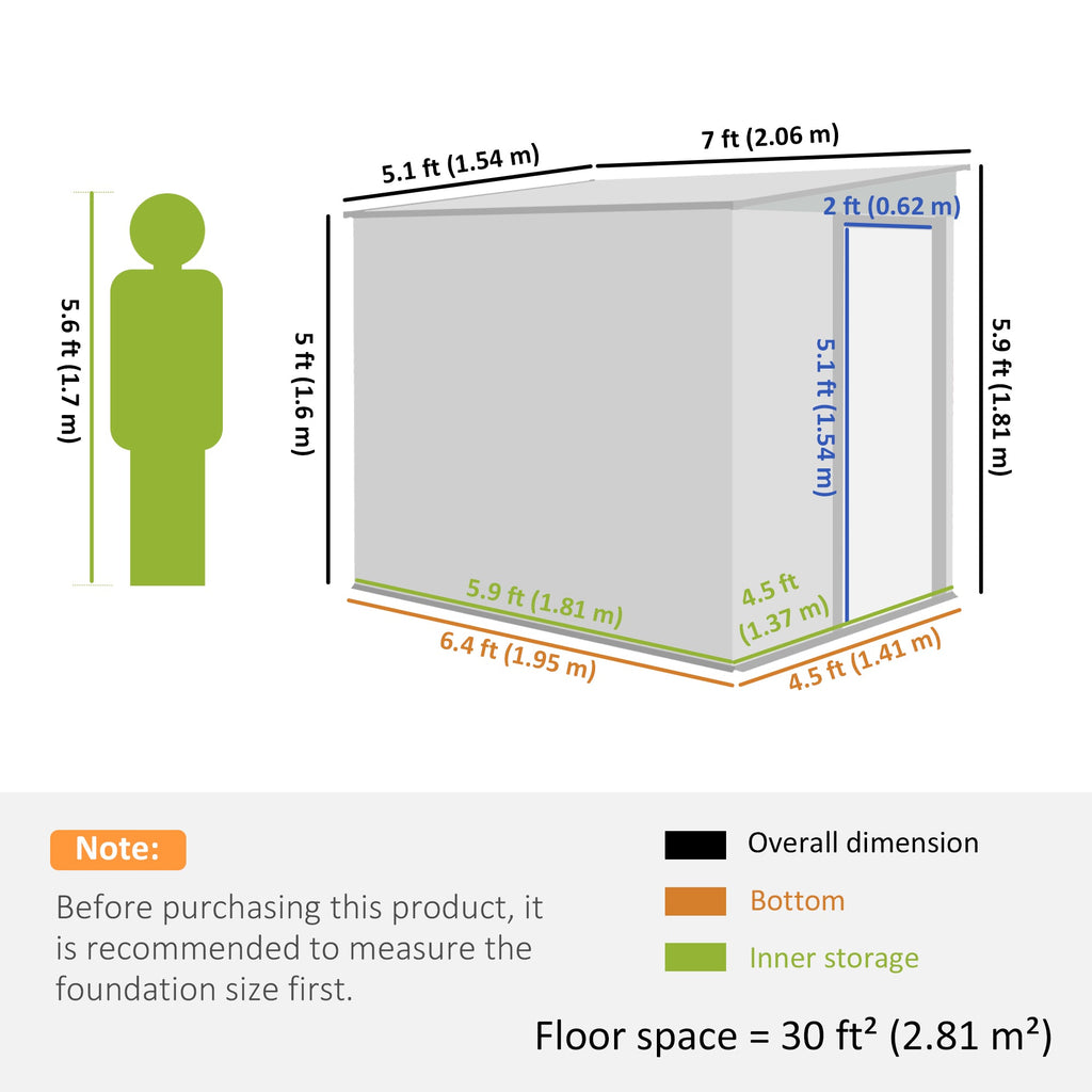 7 x 5ft Galvanised Metal Shed, with Sliding Door Outsunny