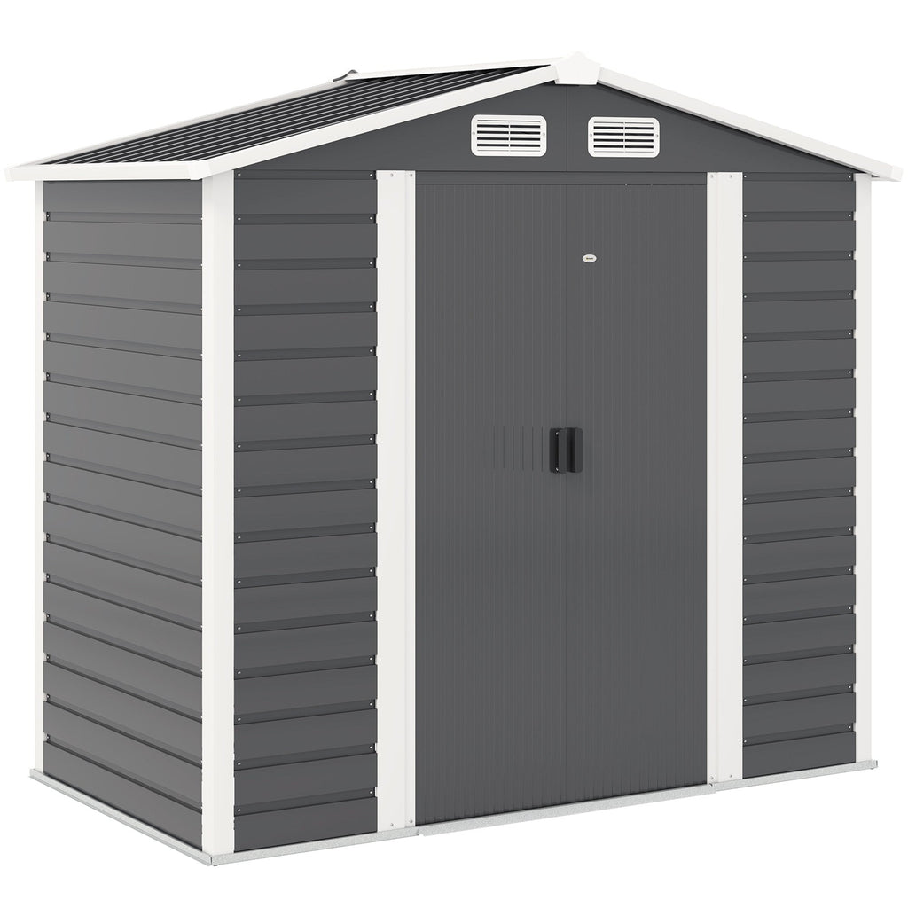 7 x 4ft Garden Shed, Easy to Assemble, Upgraded Galvanised Steel Frame with Foundation Kit, Double Doors with Lock, Outdoor Metal Shed with Vents and Gloves, Garden Storage Shed Outsunny
