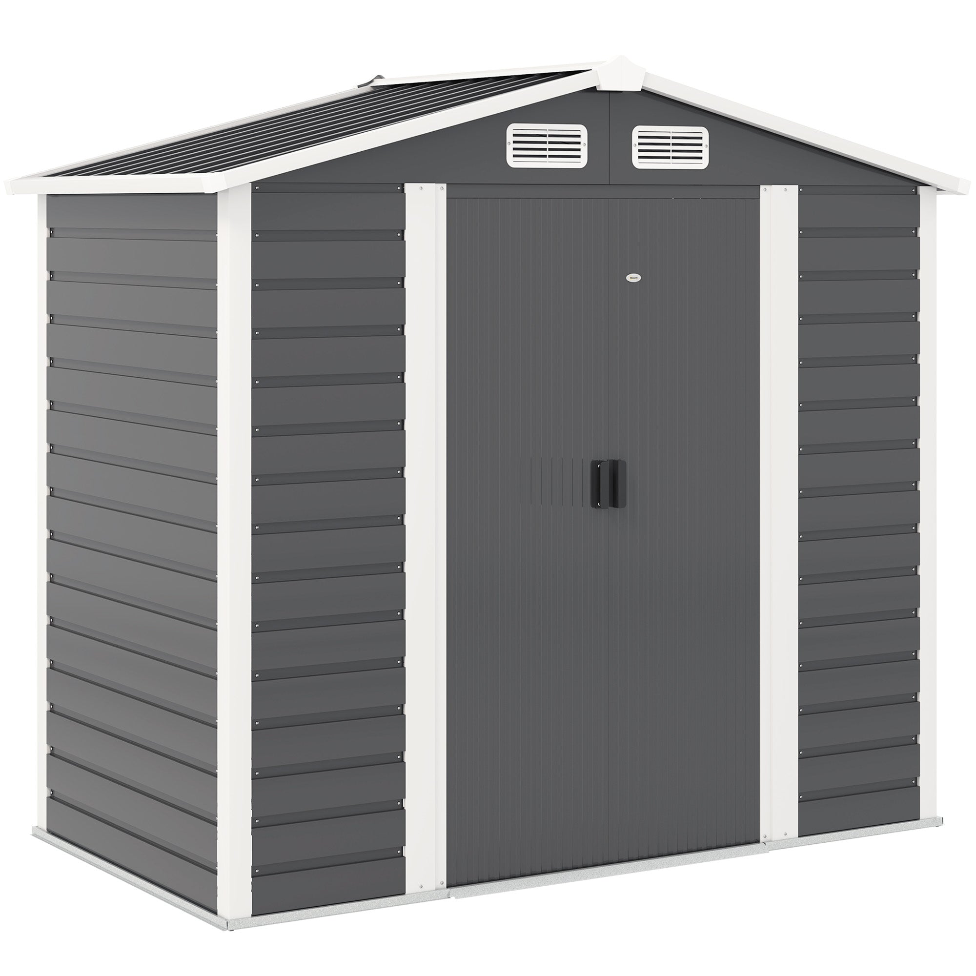 7 x 4ft Garden Shed, Easy to Assemble, Upgraded Galvanised Steel Frame with Foundation Kit, Double Doors with Lock, Outdoor Metal Shed with Vents and Gloves, Garden Storage Shed Outsunny