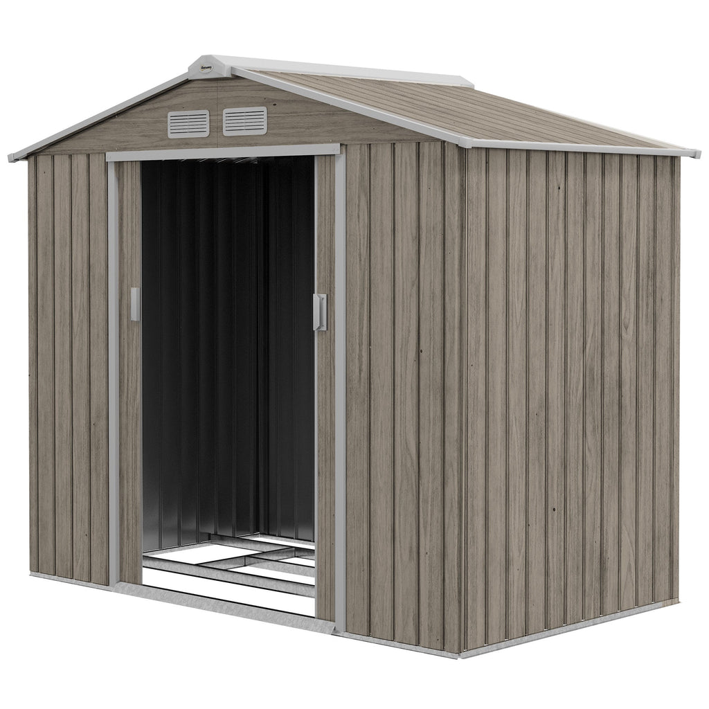 7 x 4ft Metal Garden Storage Shed with Vents, Floor Foundation Kit and Lockable Double Doors Outsunny