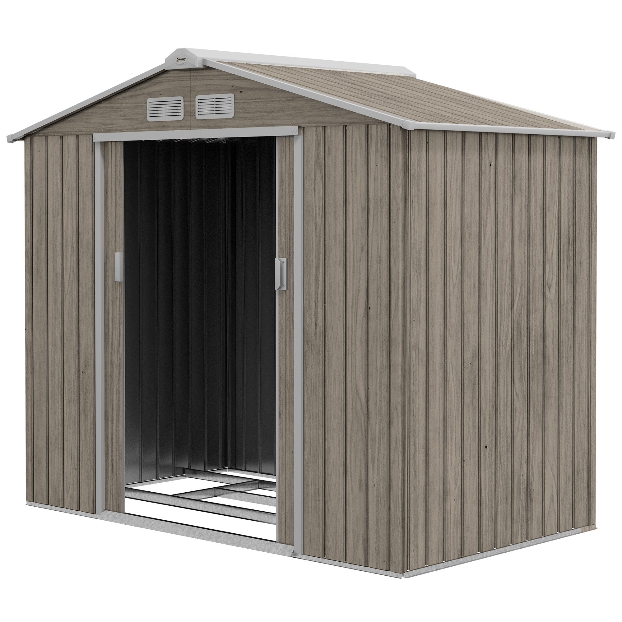7 x 4ft Metal Garden Storage Shed with Vents, Floor Foundation Kit and Lockable Double Doors Outsunny
