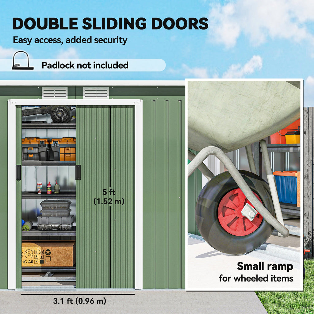 9ft x 4ft Metal Garden Shed, Outdoor Tool House with Foundation Kit, Ventilations and Double Doors Outsunny