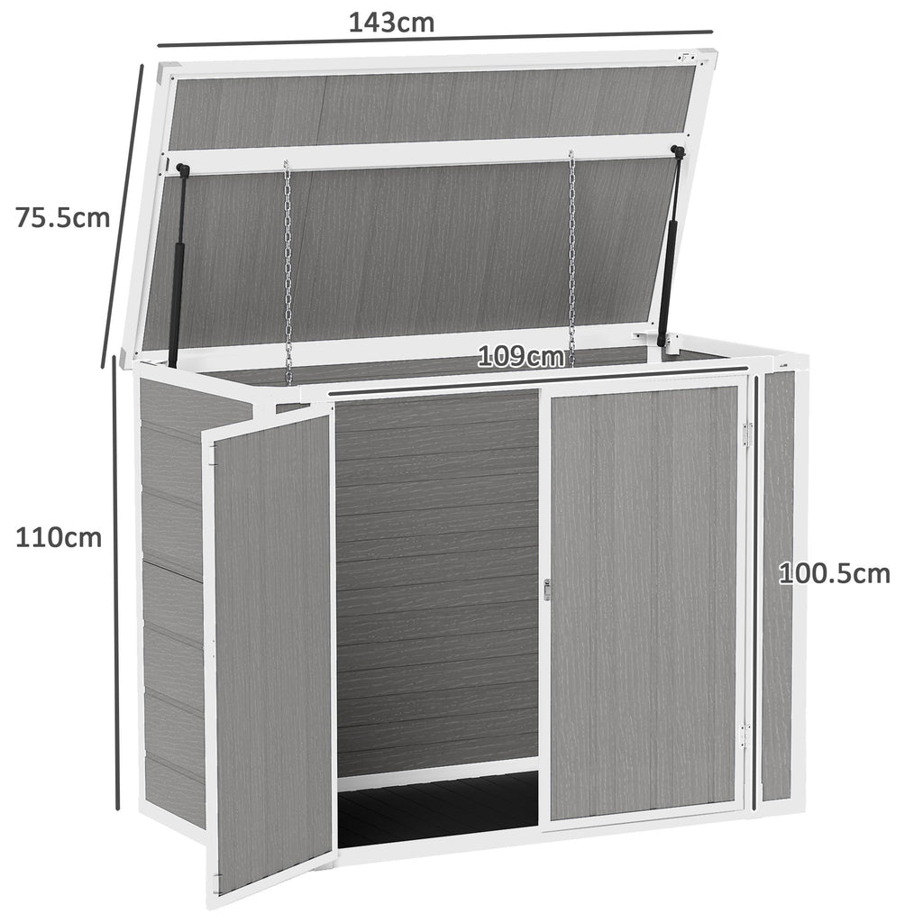 4.7 x 2.5FT Garden Shed, Double Bin Storage Shed with Lockable Doors, Outdoor Small Shed with Openable Lid for 2 Trash Cans, Garden Tools Outsunny