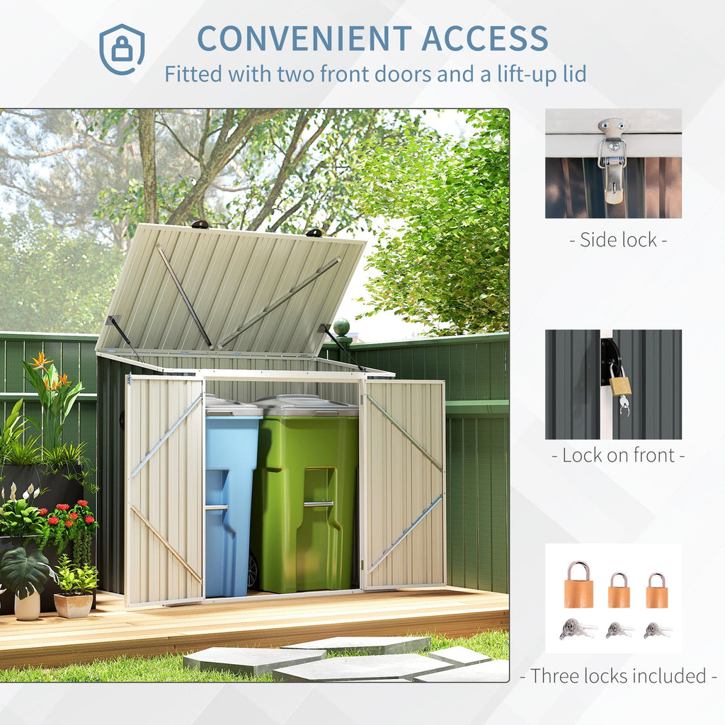 5ft x 3ft Garden 2-Bin Steel Storage Shed, Double Rubbish Storage Shed, Hide Dustbin w/ Locking Doors and Openable Lid Outsunny
