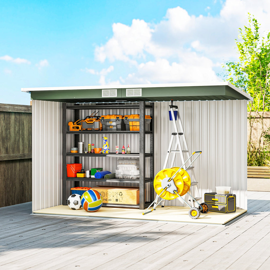 9ft x 4ft Metal Garden Shed, Outdoor Tool House with Foundation Kit, Ventilations and Double Doors Outsunny