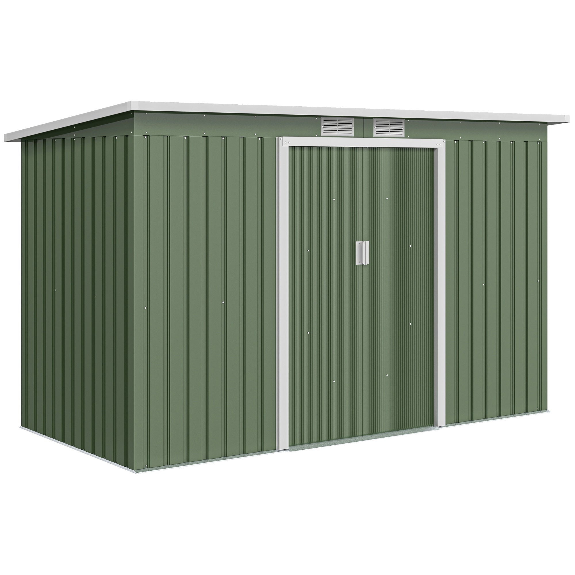 9ft x 4ft Metal Garden Shed, Outdoor Tool House with Foundation Kit, Ventilations and Double Doors Outsunny