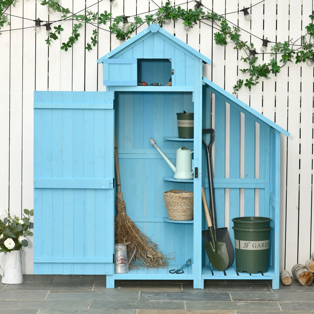 Wooden Shed, Garden Storage Cabinet with Log Store, Waterproof Asphalt Roof and Lockable Door, Narrow Tool Organizer, 130 x 55 x 180 cm Outsunny