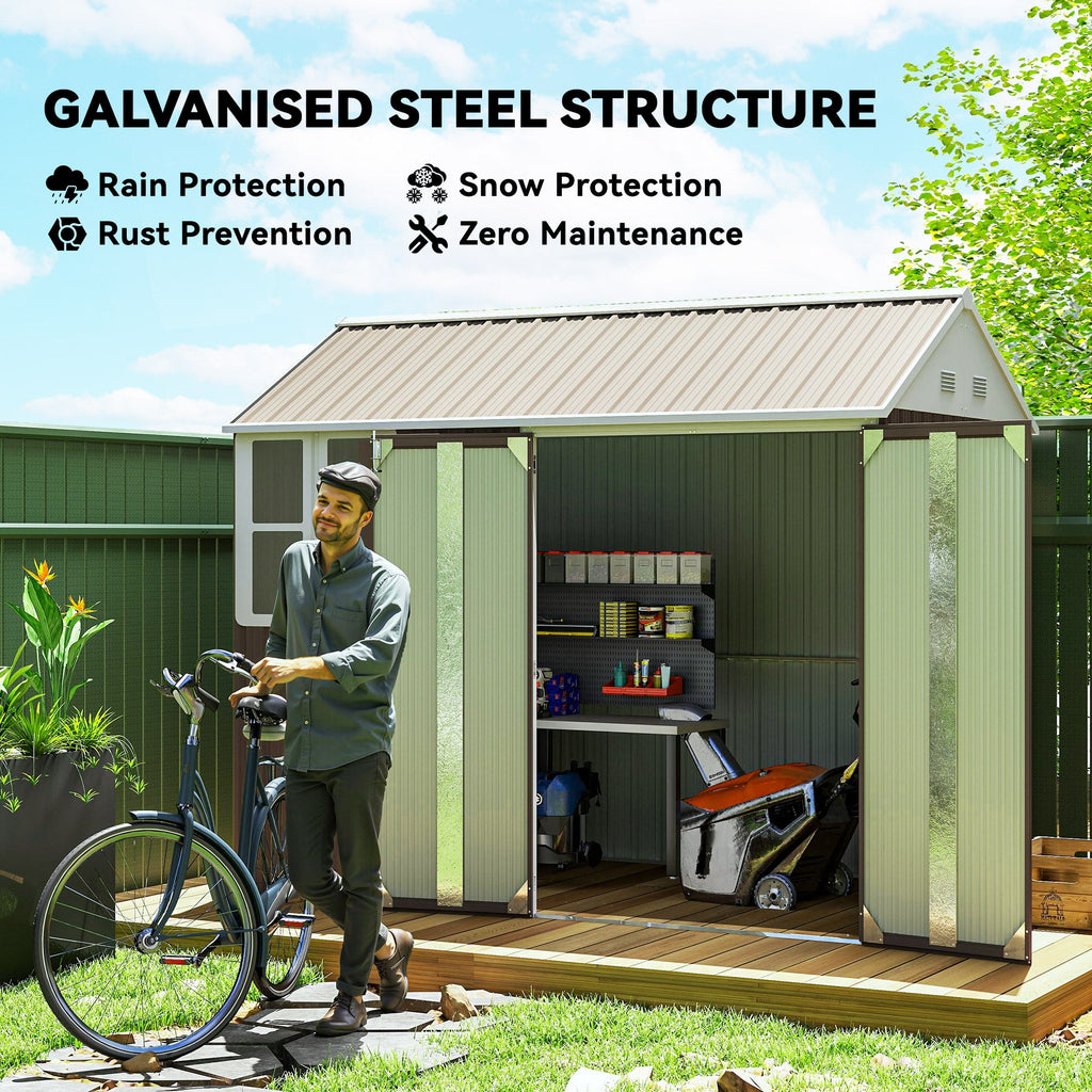 8 x 6 ft Galvanised Garden Shed, Outsoor Metal Storage Shed with Double Doors Window Air Vents for Patio, Lawn Outsunny