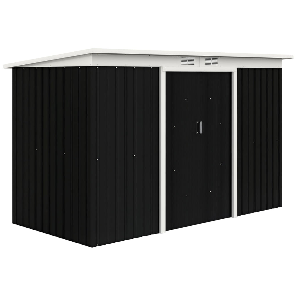 9ft x 4ft Metal Garden Shed, Outdoor Tool House with Foundation Kit, Ventilations and Double Doors Outsunny
