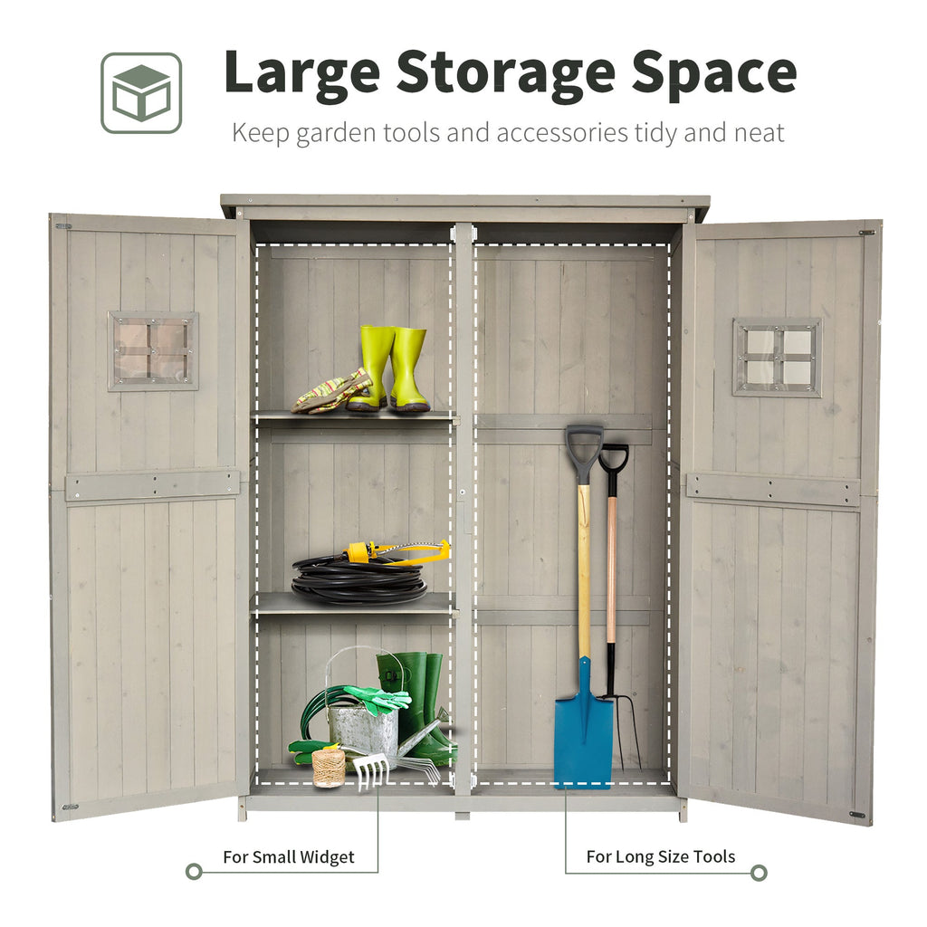Wooden Garden Shed with Two Windows, Tool Storage Cabinet, Outdoor Double Door Organizer 127.5L x 50W x 164H cm Outsunny