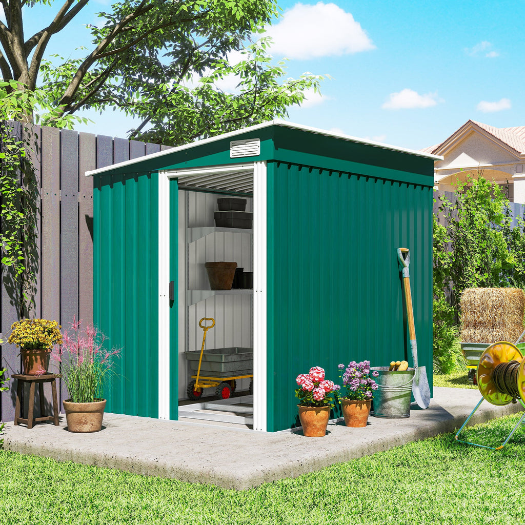 7 x 5ft Galvanised Metal Shed, with Sliding Door Outsunny