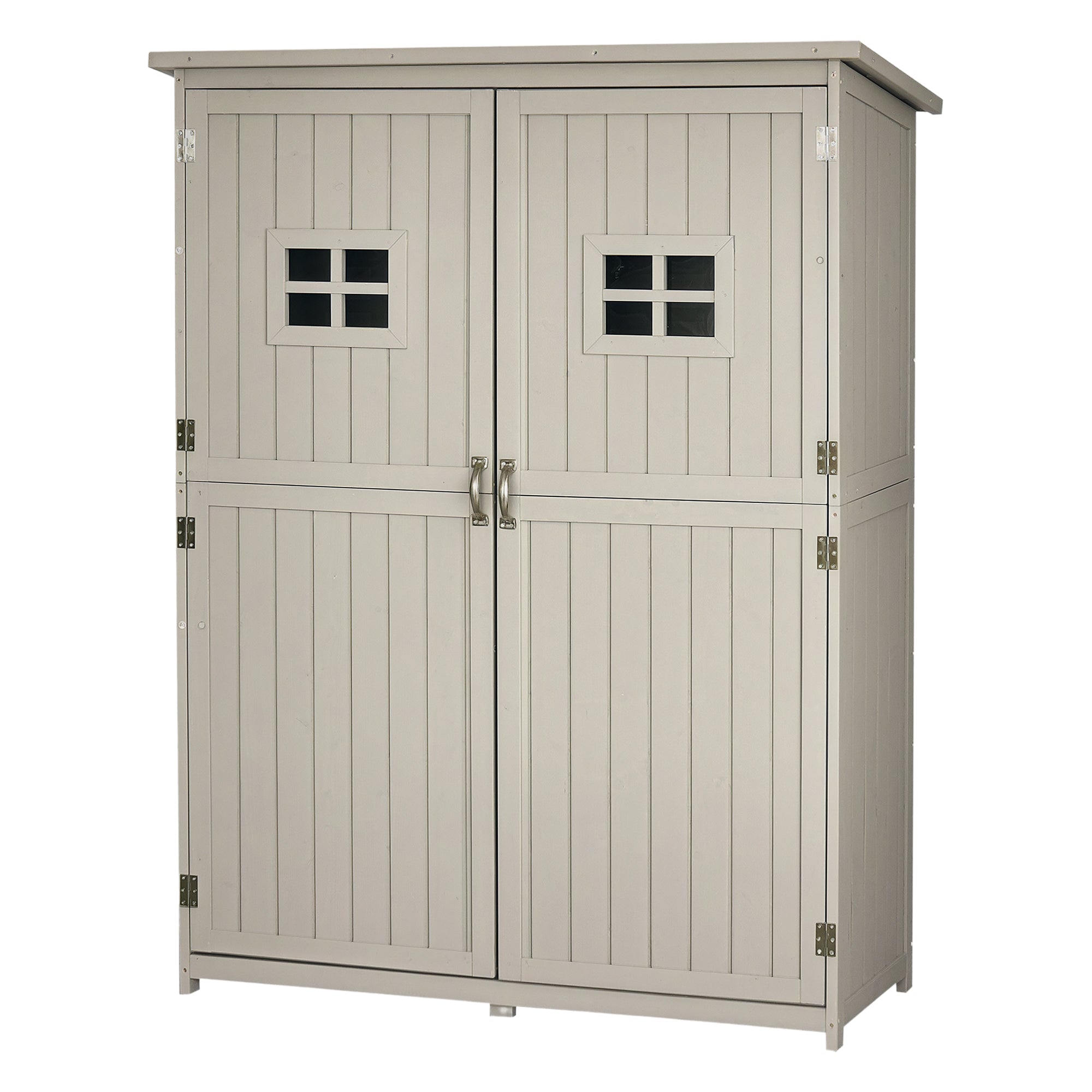 Wooden Garden Shed with Two Windows, Tool Storage Cabinet, Outdoor Double Door Organizer 127.5L x 50W x 164H cm Outsunny