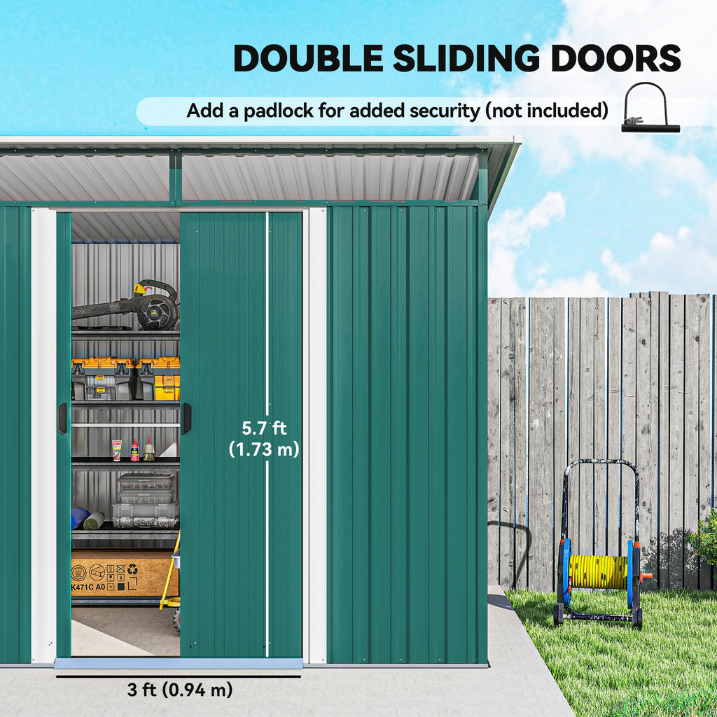 8.5 x 6ft Metal Shed with Lightsky Panels, Garden Storage Tool House with Double Doors for Garden, Patio and Lawn Outsunny