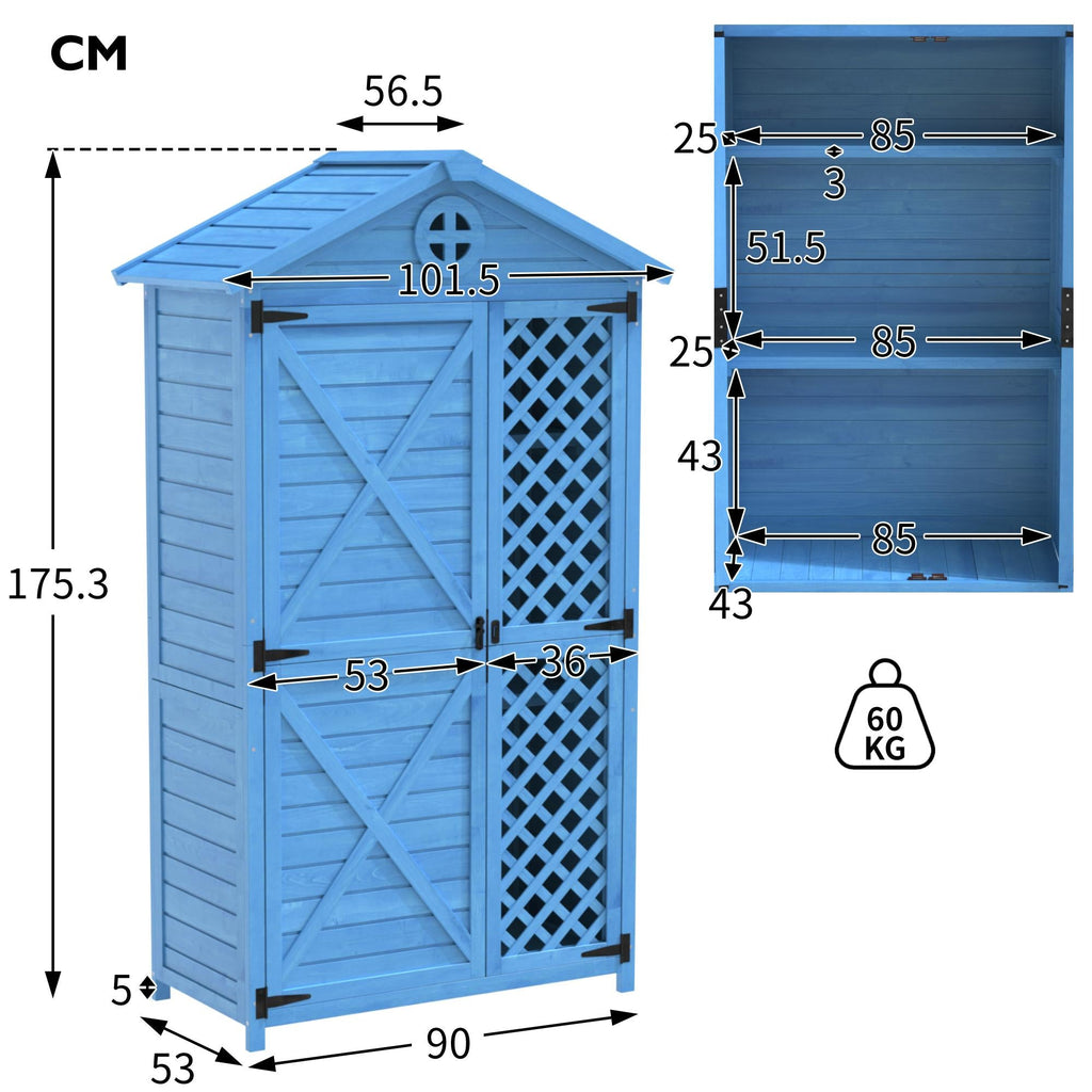 Outdoor Wooden Storage Shed with Ventilation Slots, Weatherproof Roof, Fir Wood Tool House for Garden, Backyard, 90L x 56.5W x 175.5H cm AU Store