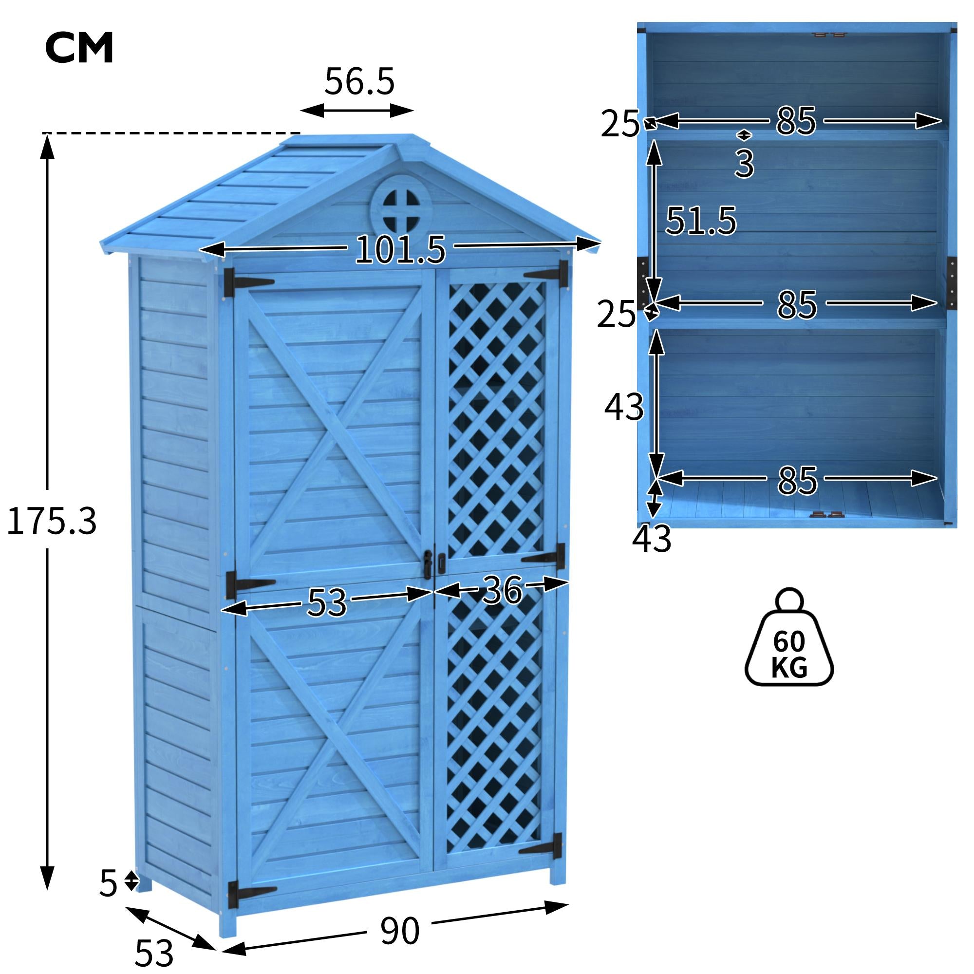 Outdoor Wooden Storage Shed with Ventilation Slots, Weatherproof Roof, Fir Wood Tool House for Garden, Backyard, 90L x 56.5W x 175.5H cm AU Store