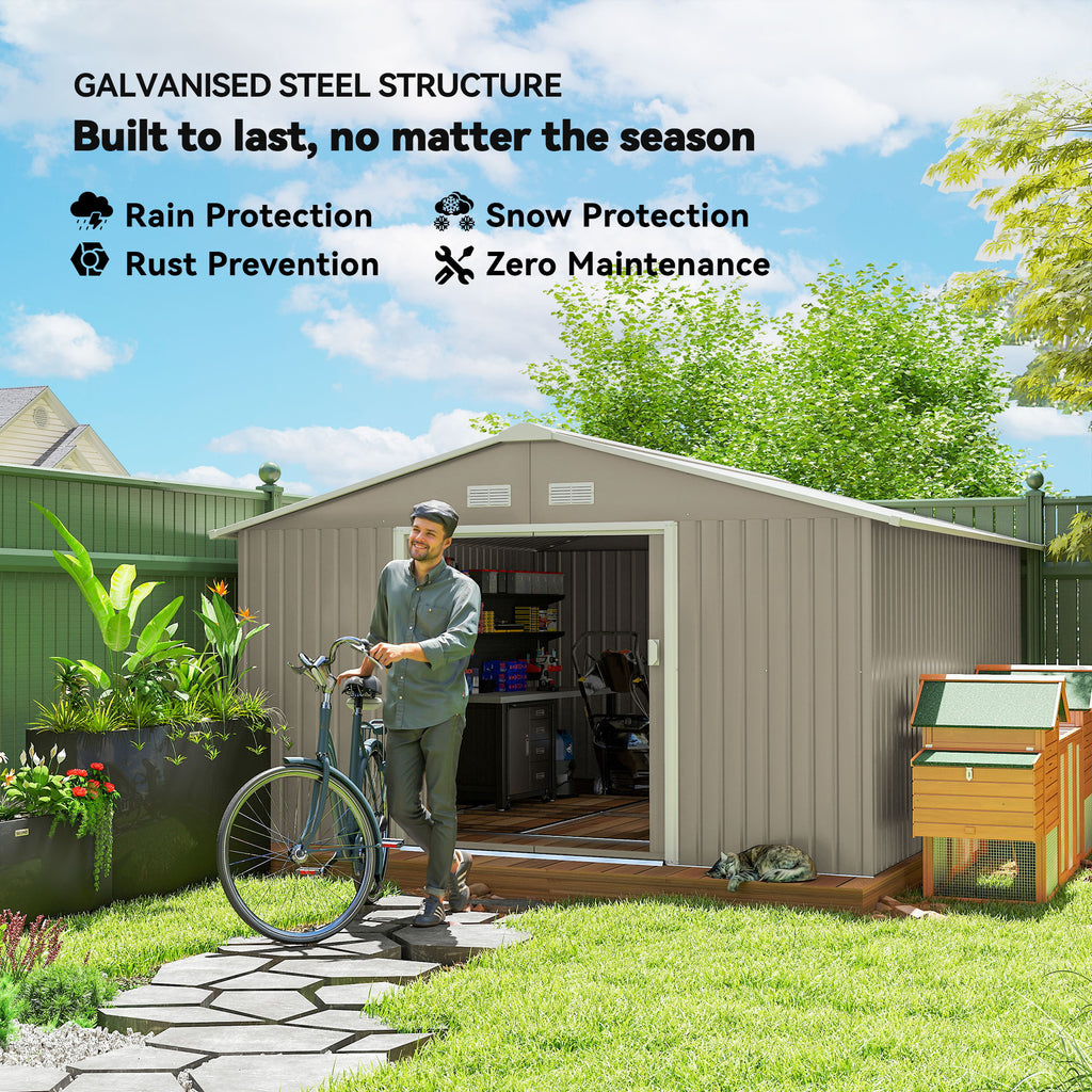 13 x 11ft Large Garden Shed, Mental Garden Storage Shed with Foundation Kit Ventilation & Doors