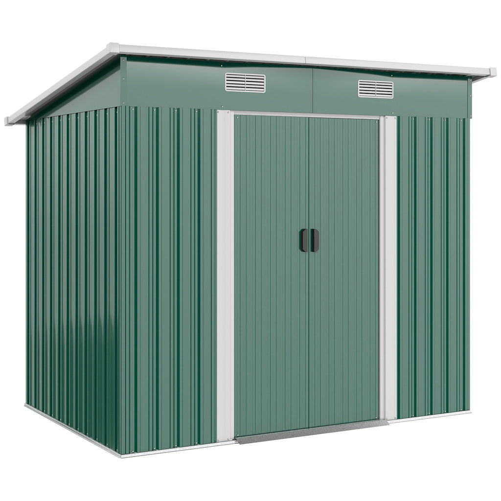 7 x 4ft Outdoor Storage Shed with Foundation Kit, Lean to Metal Garden Shed for Log, Rubbish Bin, Tool, Lawnmower, Bike, Patio and Lawn Use Outsunny