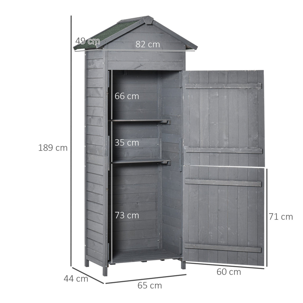 Wooden Garden Storage Shed Utility Gardener Cabinet w/ 3 Shelves, Tilted-felt Roof and Two Lockable Doors, 79cm x 49cm x 191.5cm, Dark Grey Outsunny