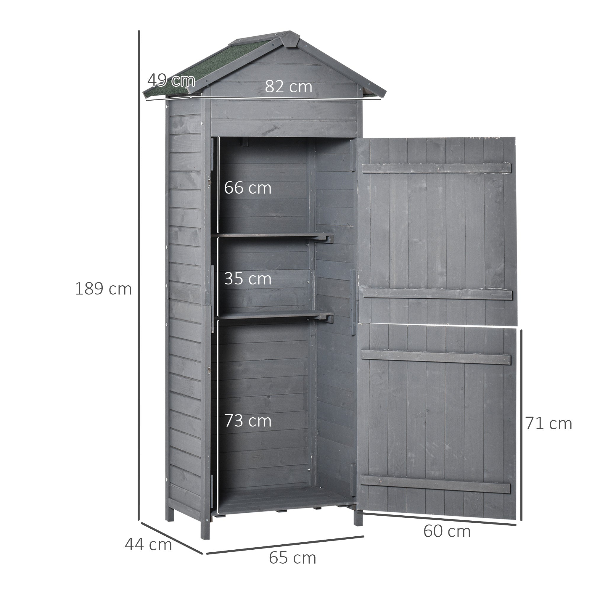 Wooden Garden Storage Shed Utility Gardener Cabinet w/ 3 Shelves, Tilted-felt Roof and Two Lockable Doors, 79cm x 49cm x 191.5cm, Dark Grey Outsunny