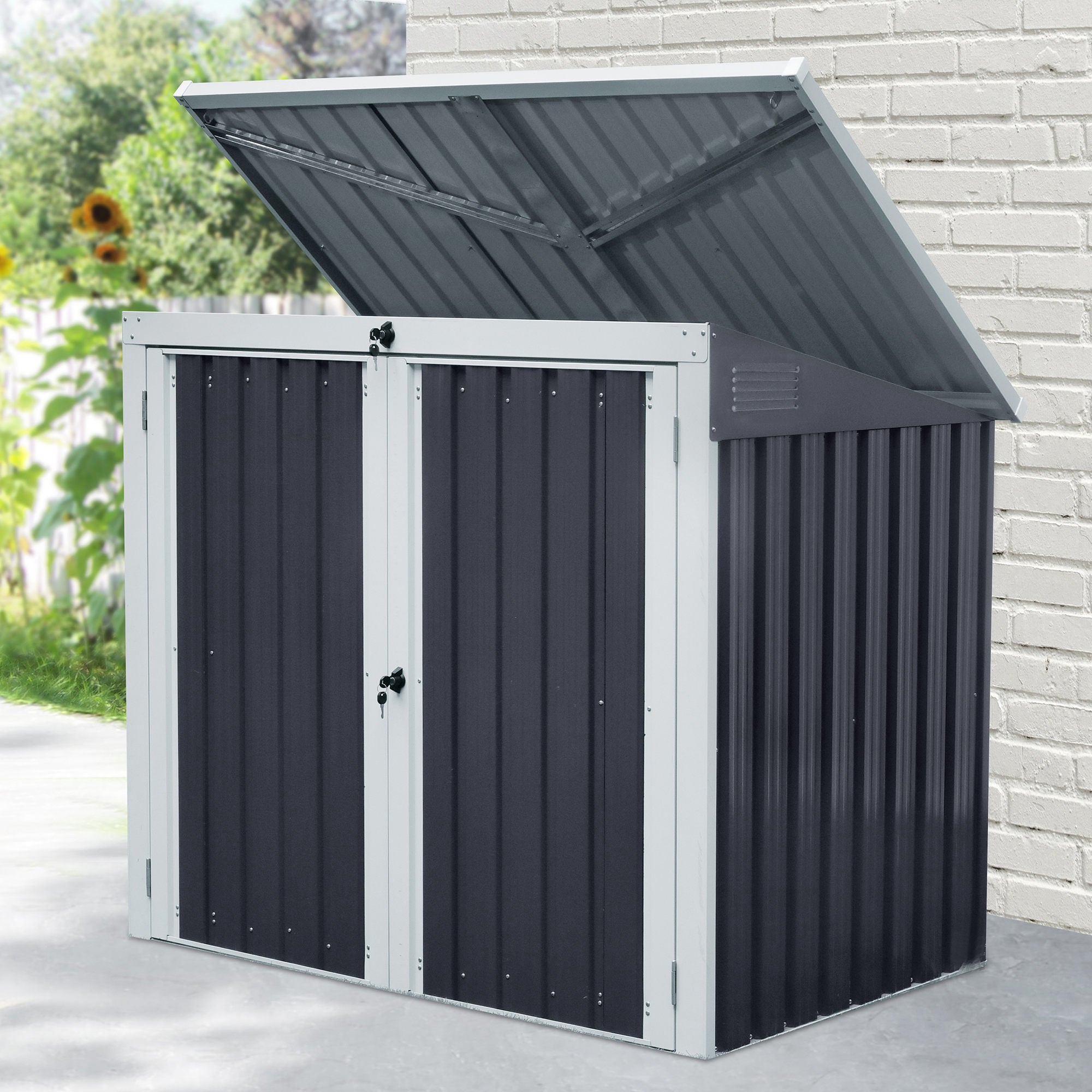 3.2 x 5.1ft Corrugated Steel Two-Bin Storage Shelter Outsunny