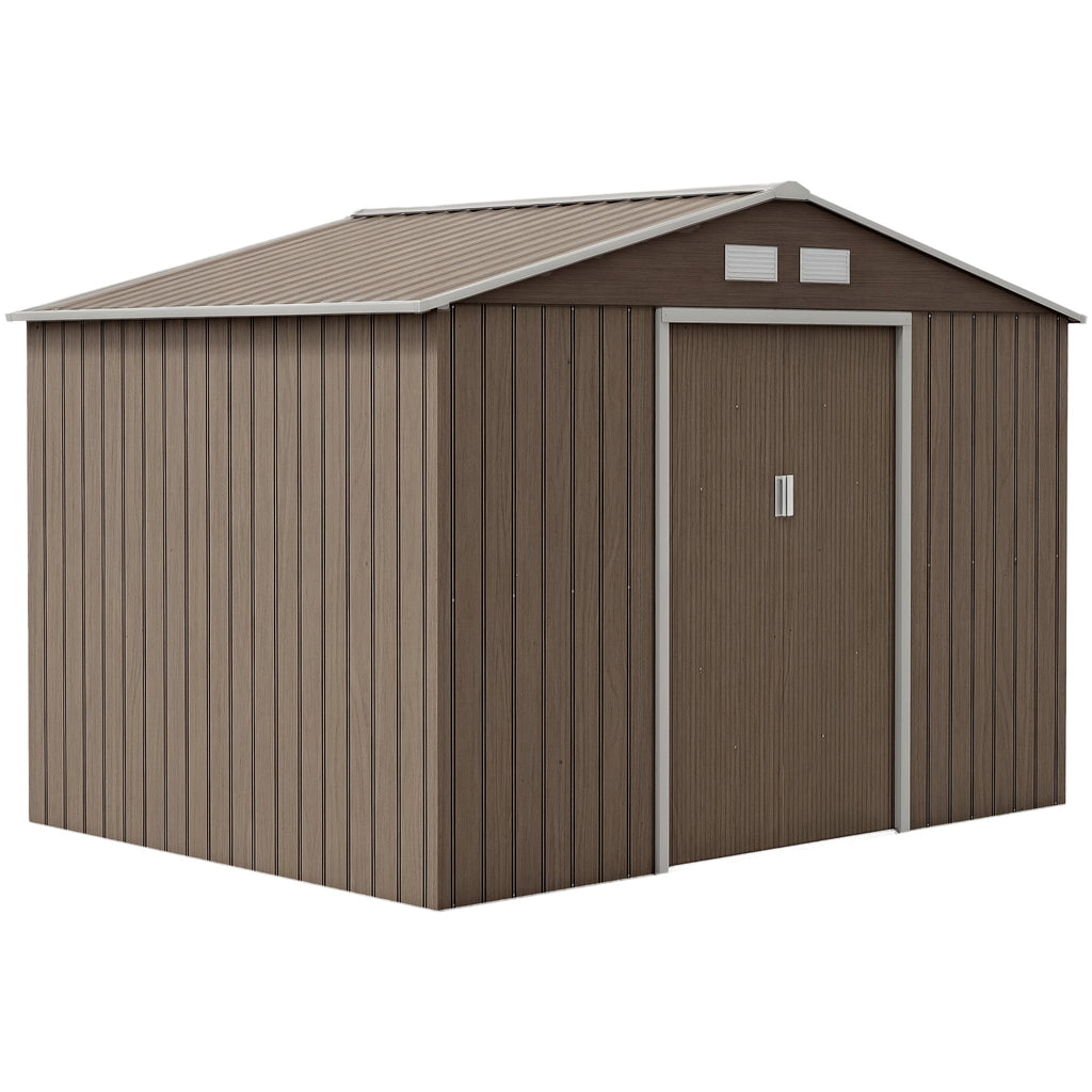 9 x 6ft Steel Garden Shed, Outdoor Storage Tool House with Vents, Foundation and Lockable Double Doors Outsunny