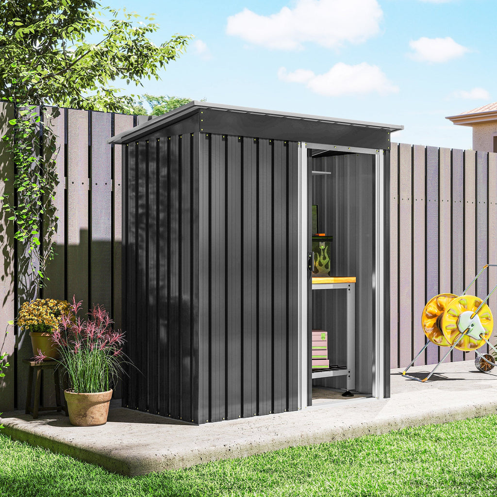 5 x 3ft Garden Storage Shed with Sliding Door and Sloped Roof Outdoor Equipment Tool Outsunny