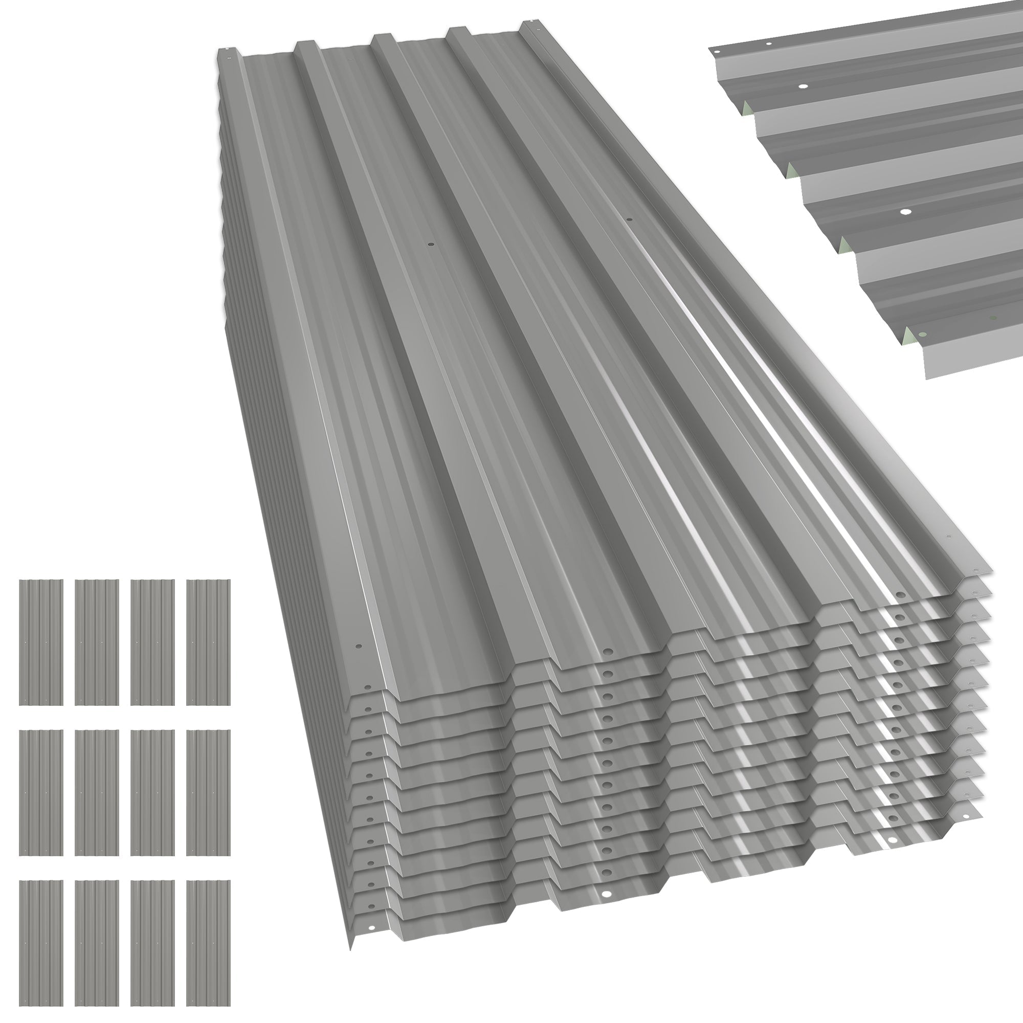 Set of 12 Corrugated Steel Roof Sheet Panels Outsunny