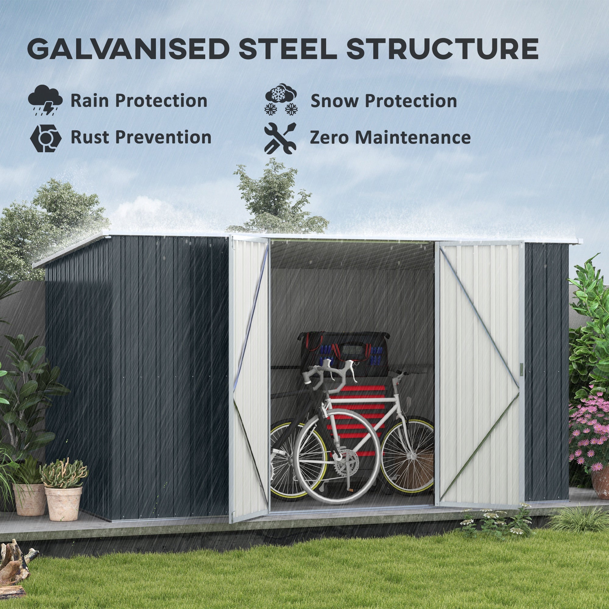 11 x 5.6ft Galvanised Steel Garden Shed, Metal Shed, Garden Storage Shed with Lockable Doors and Gloves for Outdoor Patio, Garden, Grey