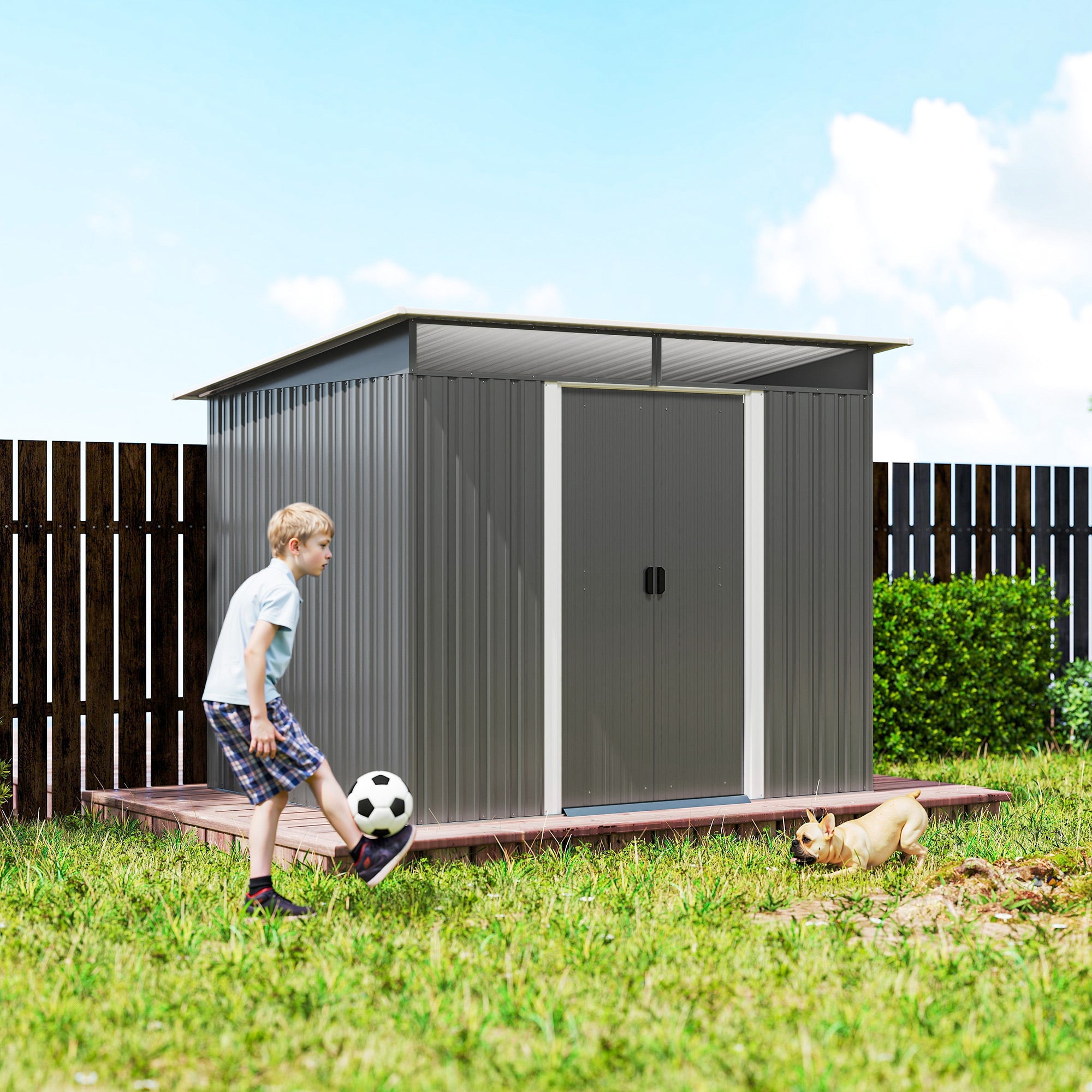 Garden Metal Storage Shed House Hut Gardening Tool Storage w/ Tilted Roof and Ventilation 8.5 x 6ft Outsunny