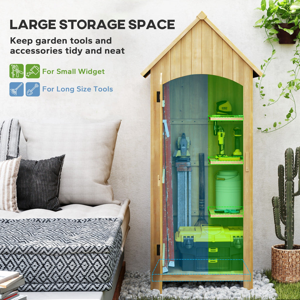 Small Shed, Wooden Garden Storage Shed with 3 Shelves, Outdoor Tool Storage Cabinet with Tilt Roof and Lockable Door, 77.5 x 54.2 x 179.5 cm, Natural Outsunny