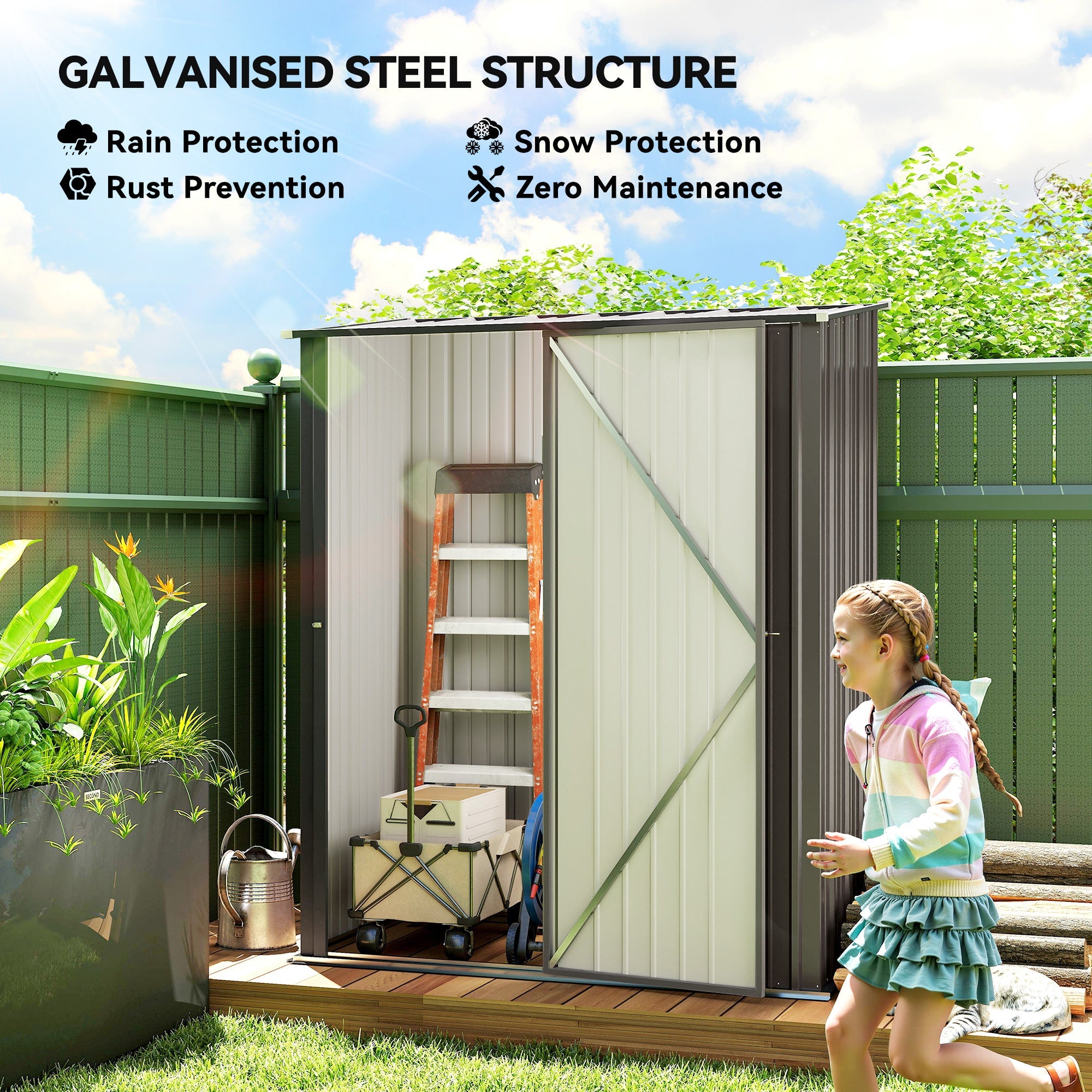 5.3 x 3.1ft Corrugated Steel Garden Shed Outsunny