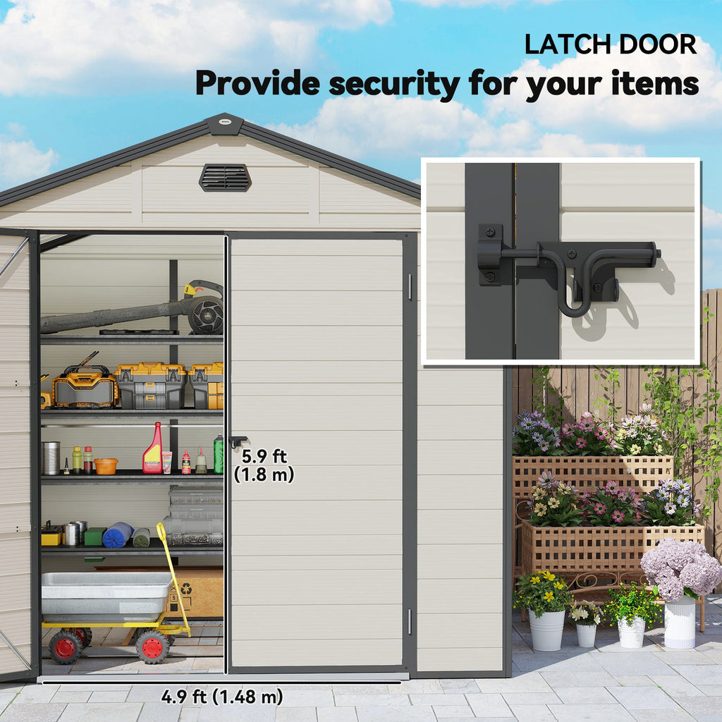 7.9ft x 6.2ft Aluminium Frame and Plastic Wall Shed, with Foundation - Cream White Outsunny