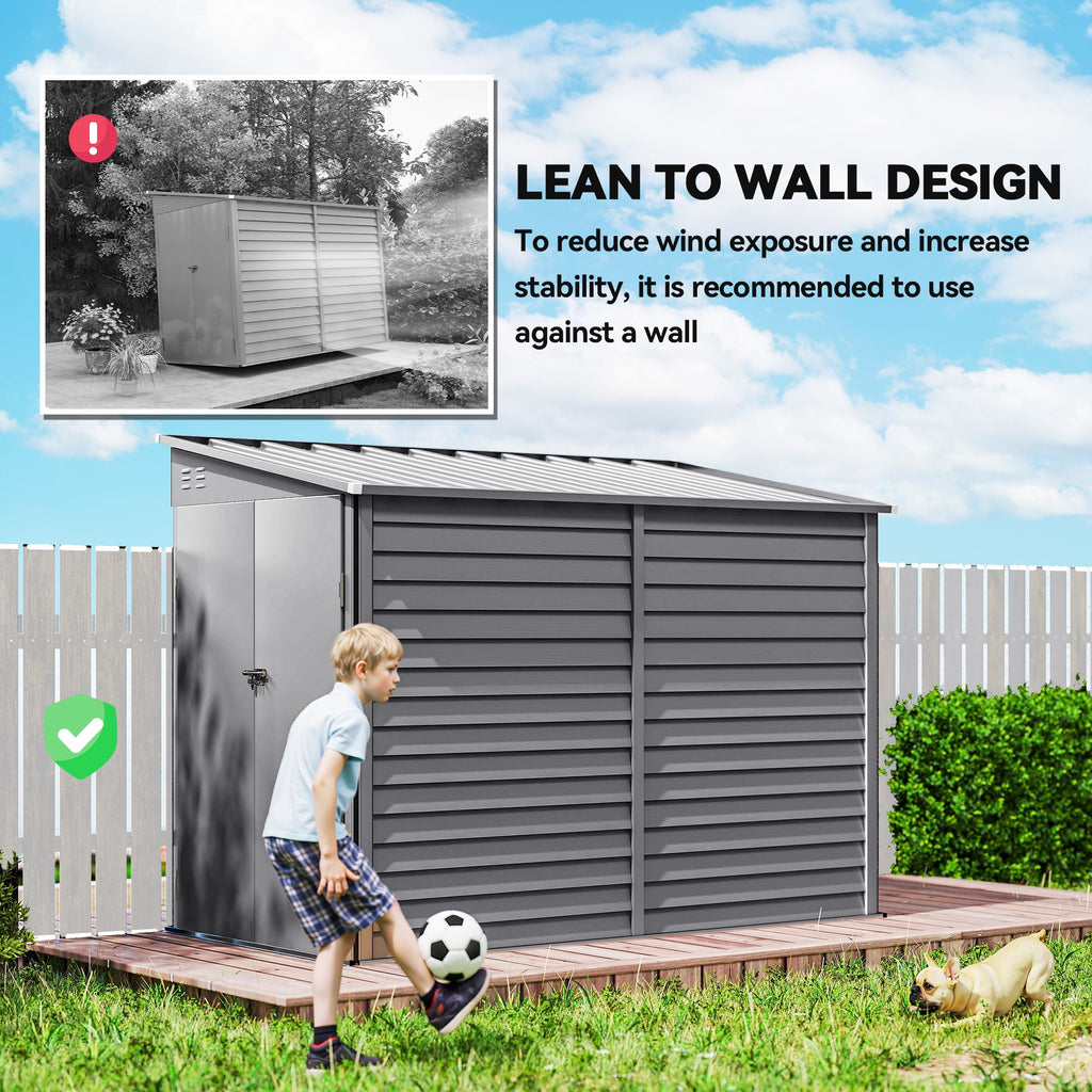 5 x 9ft Galvanised Metal Garden Shed with Foundation Kit, Outdoor Lean-to Shed, Tool Storage House with Lockable Doors, Gloves and 2 Air Vents for Patio Outsunny