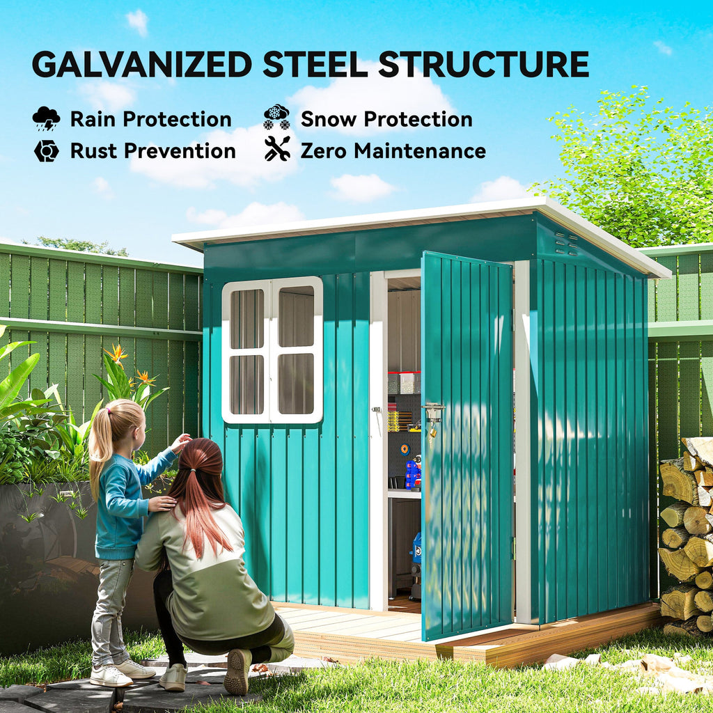 7 x 4ft Galvanised Steel Garden Shed, with Lock and Gloves Outsunny