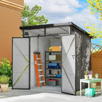 6 x 6ft Outdoor Storage Shed, Plastic Garden Shed with Windows and Air Vents, Outdoor Resin Tool Shed with Latch Doors for Garden, Deck Outsunny