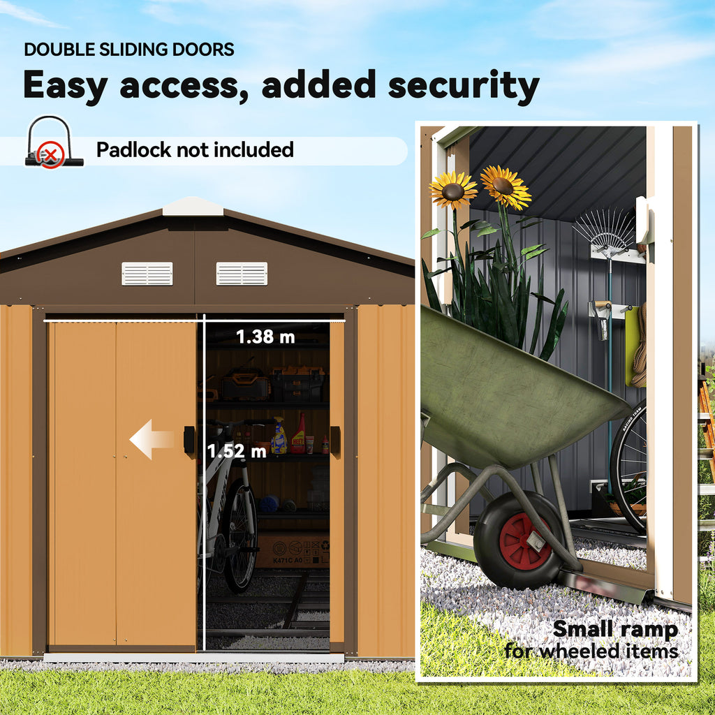 13 x 11ft Metal Garden Shed, Outdoor Storage Tool House with Ventilation Slots, Foundation Kit and Lockable Double Doors