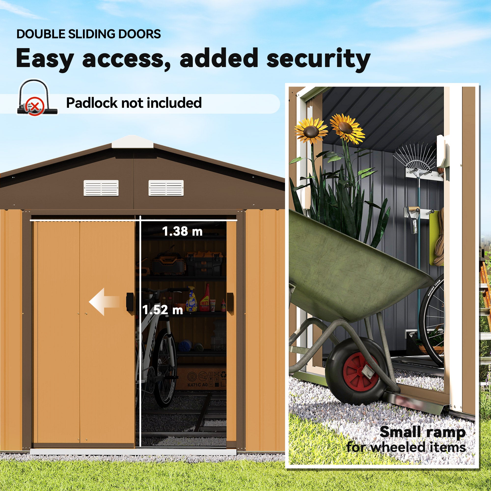 13 x 11ft Metal Garden Shed, Outdoor Storage Tool House with Ventilation Slots, Foundation Kit and Lockable Double Doors