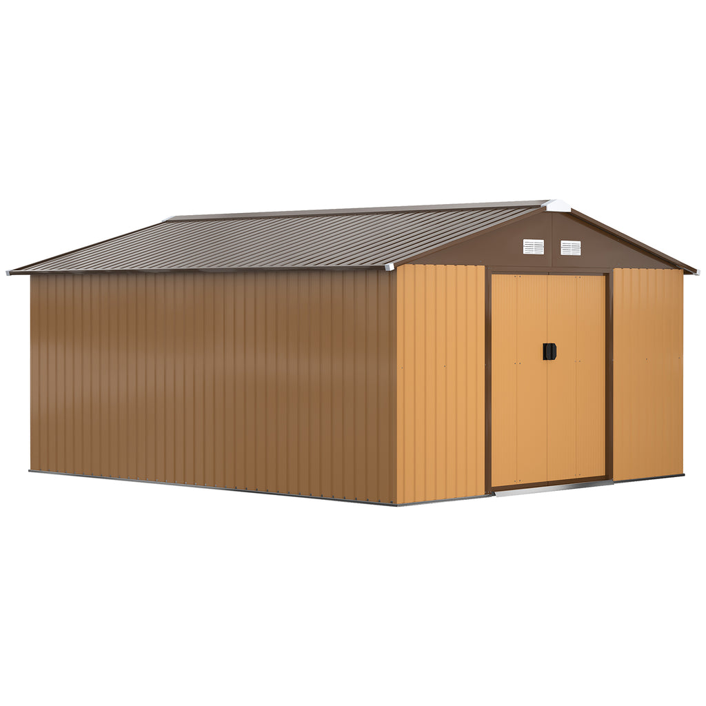 13 x 11ft Metal Garden Shed, Outdoor Storage Tool House with Ventilation Slots, Foundation Kit and Lockable Double Doors